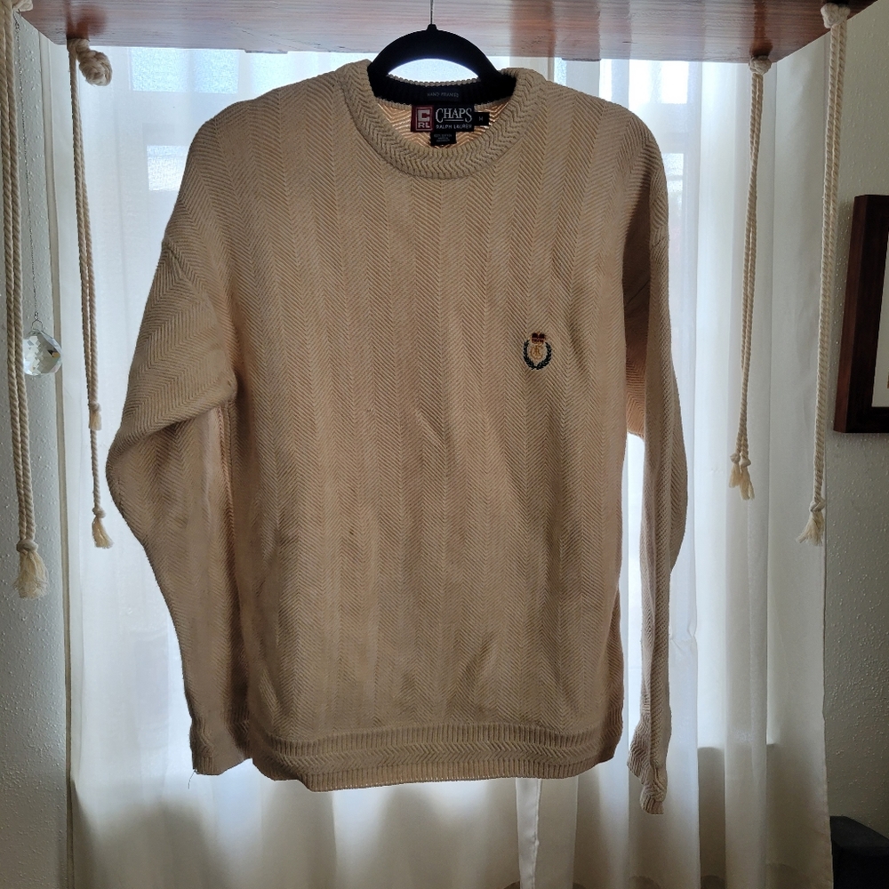 Champs Ralph Lauren White / Creme Cream Knitted Crew Neck Sweater 100% Cotton